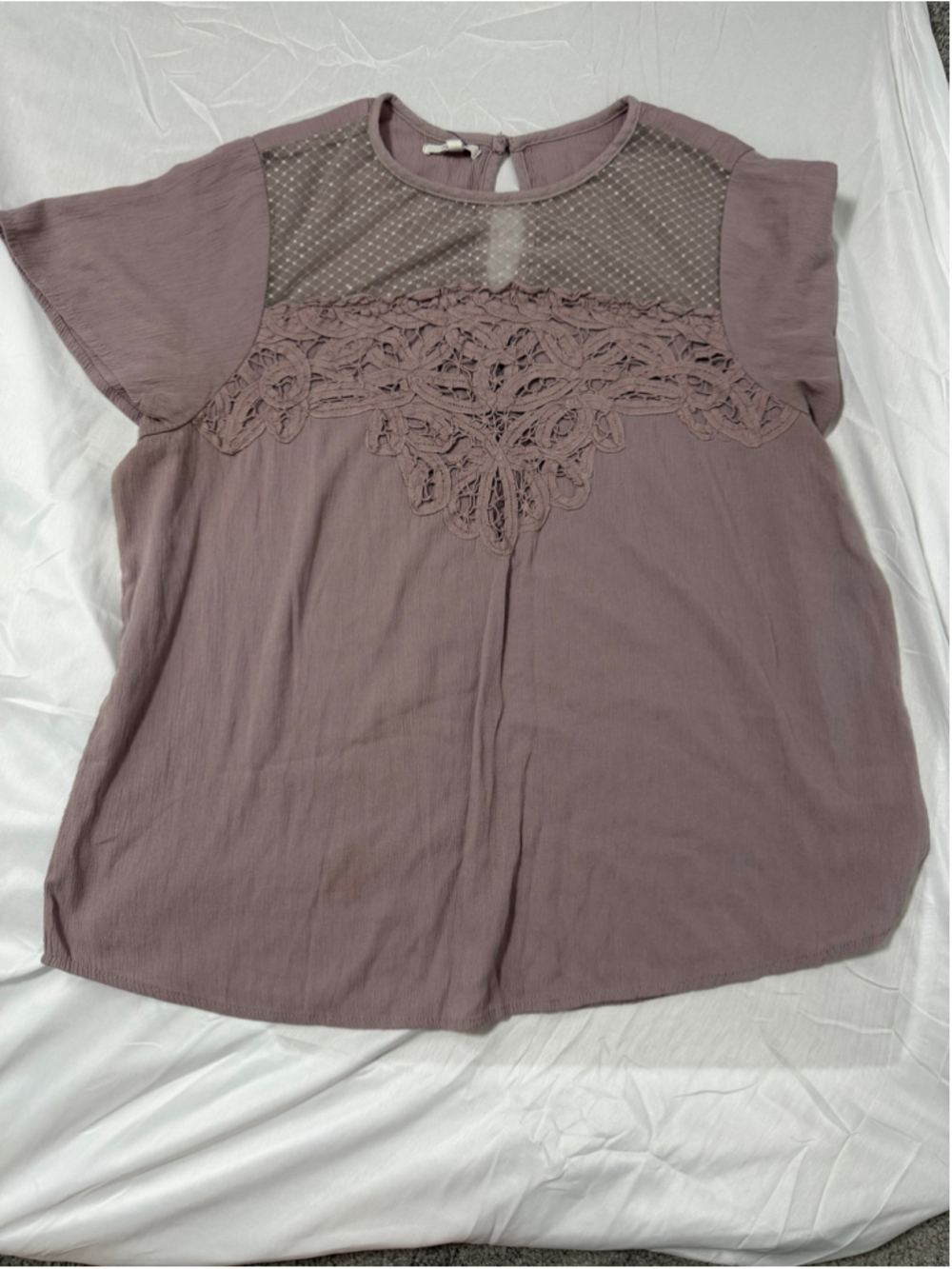 Maurices Mauve Blouse with Lace Detail, Size 0 (small)